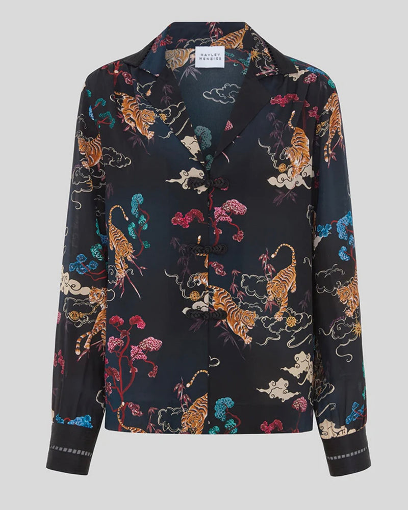 Hayley Menzies Courageous Tiger Black Silk Blouse