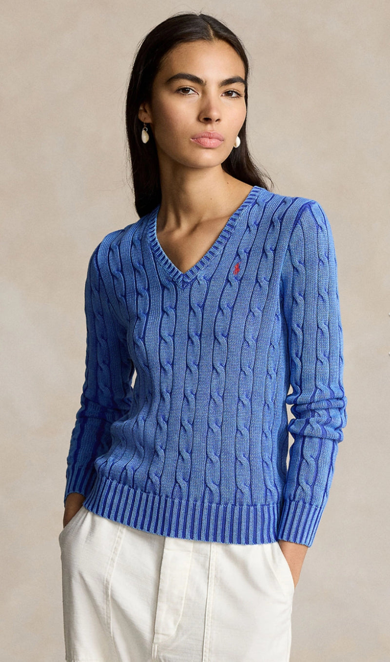 Ralph Lauren Blue V neck cable knit jumper