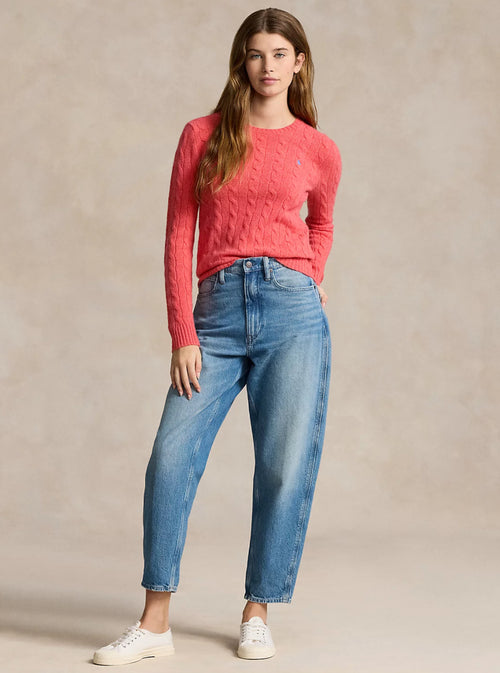 Ralph Lauren Coral Cashmere Cable Knit Crewneck