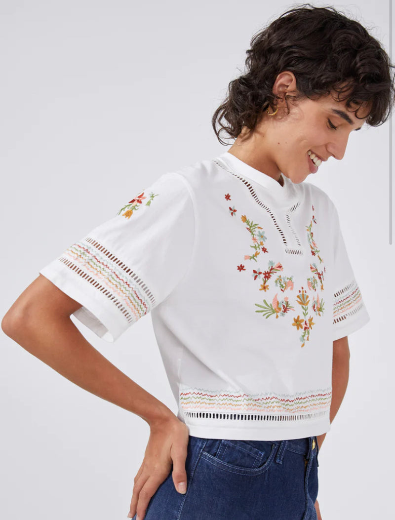 Hayley Menzies Maya Embroidered Cropped T-shirt