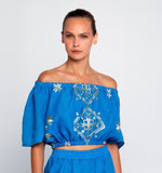 Greek Archaic Kori Strapless Lefkada Top - Blue