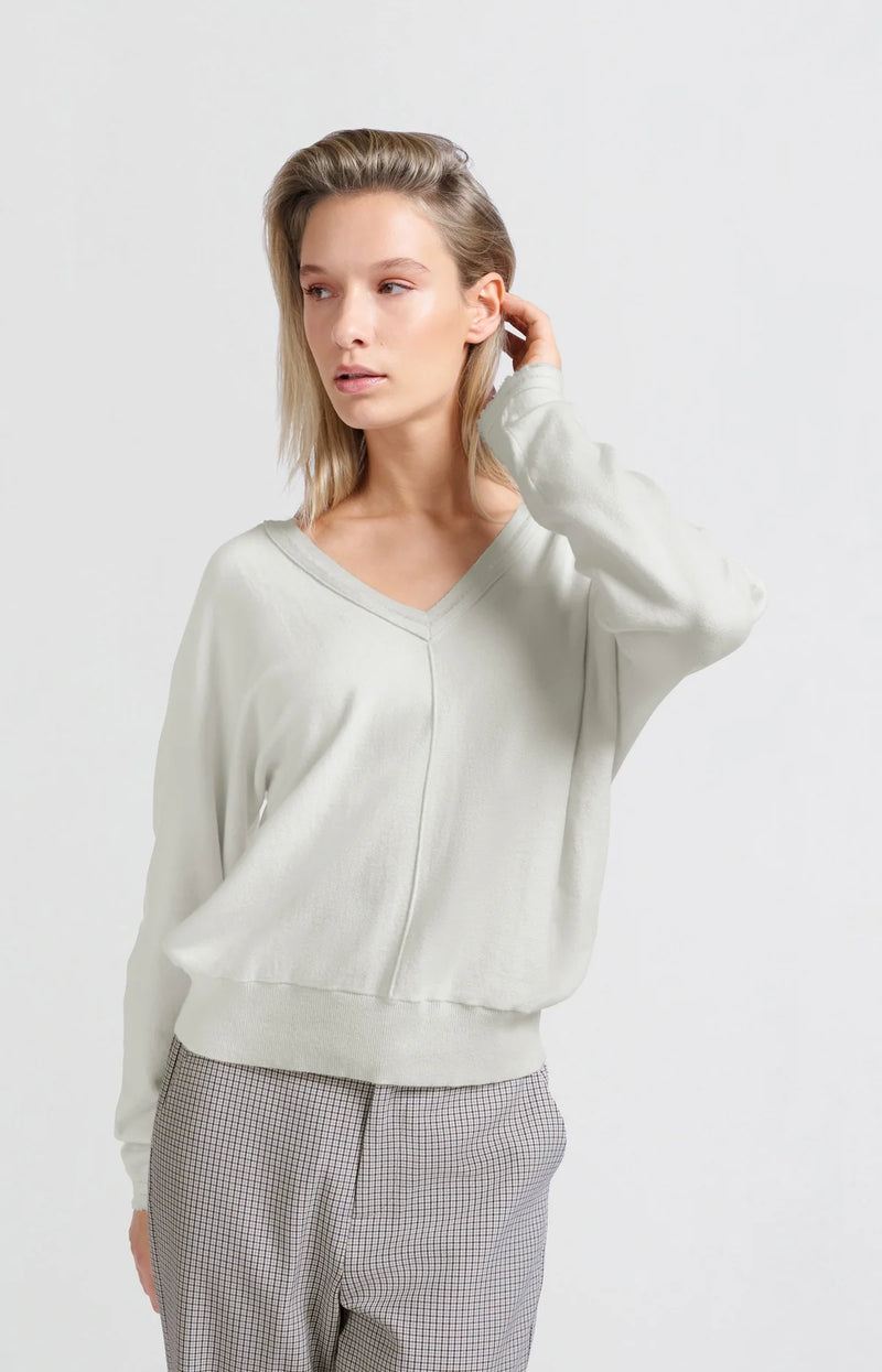 Yaya V-neck Sweater with Batwing Sleeve - Vaporous Grey