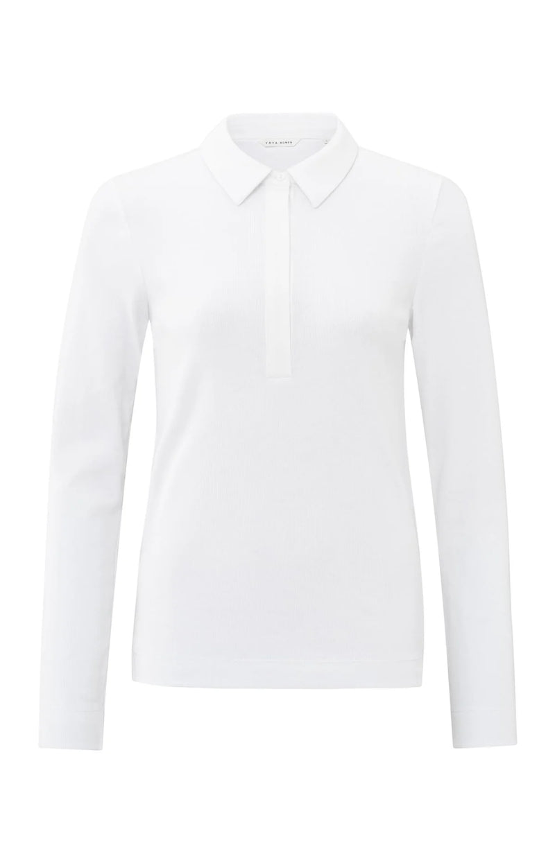 Yaya Ribbed Polo Top - White