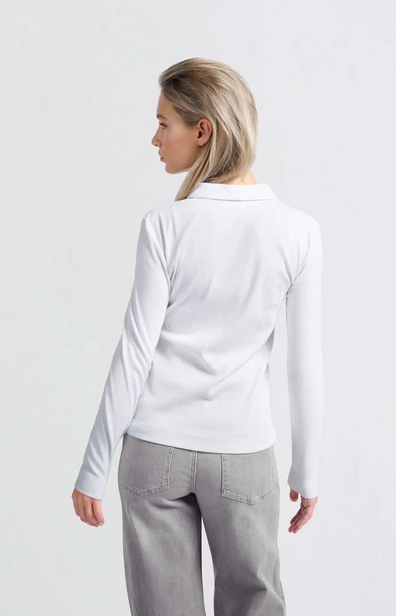 Yaya Ribbed Polo Top - White