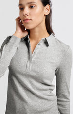 Yaya Ribbed Polo Top - Grey