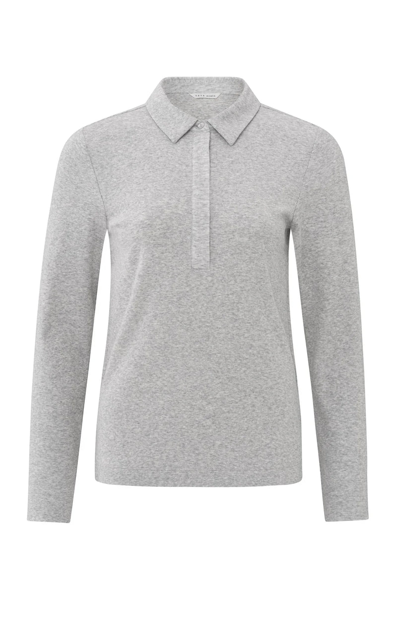 Yaya Ribbed Polo Top - Grey