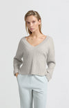 Yaya Ribbed V-neck Sweater - Ice Melange