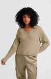 Yaya Ribbed V-neck Sweater - Safari