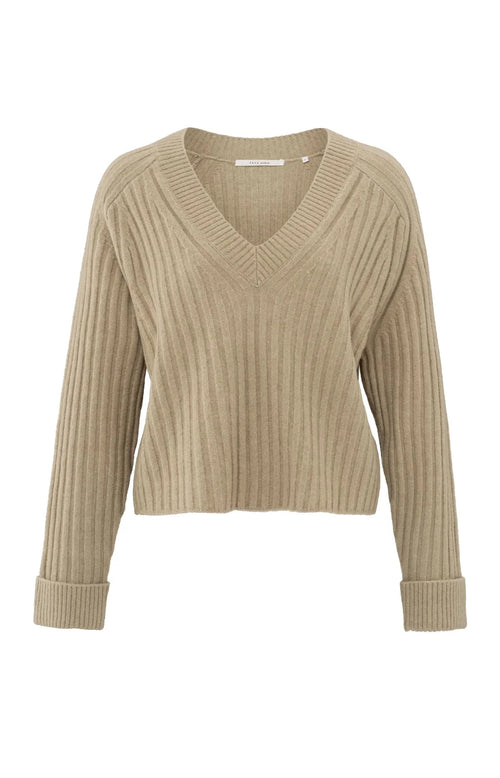 Yaya Ribbed V-neck Sweater - Safari