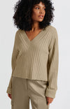 Yaya Ribbed V-neck Sweater - Safari