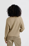 Yaya Ribbed V-neck Sweater - Safari