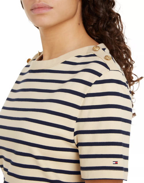 Tommy Hilfiger Stripe Gold Button Detail Top