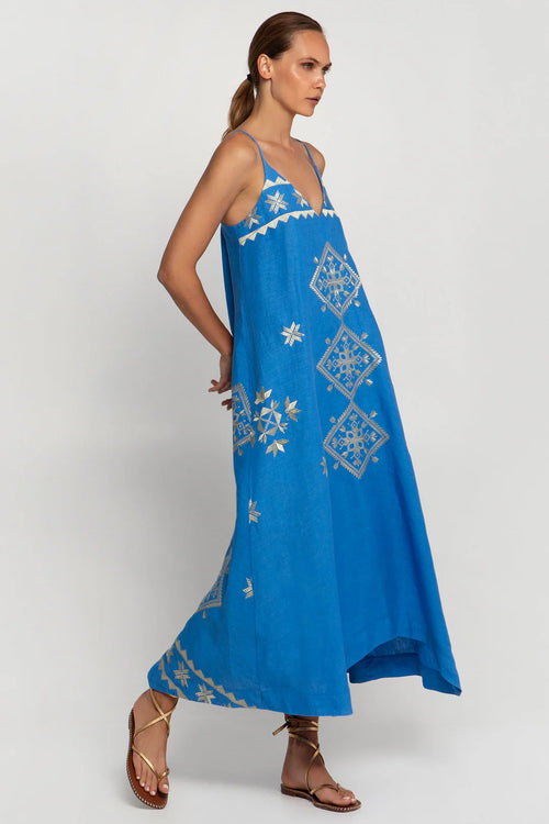 Greek Archaic Kori blue long dress