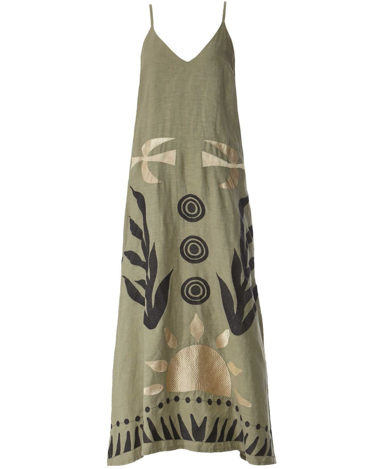 Greek archaic Kori Tea Green dress